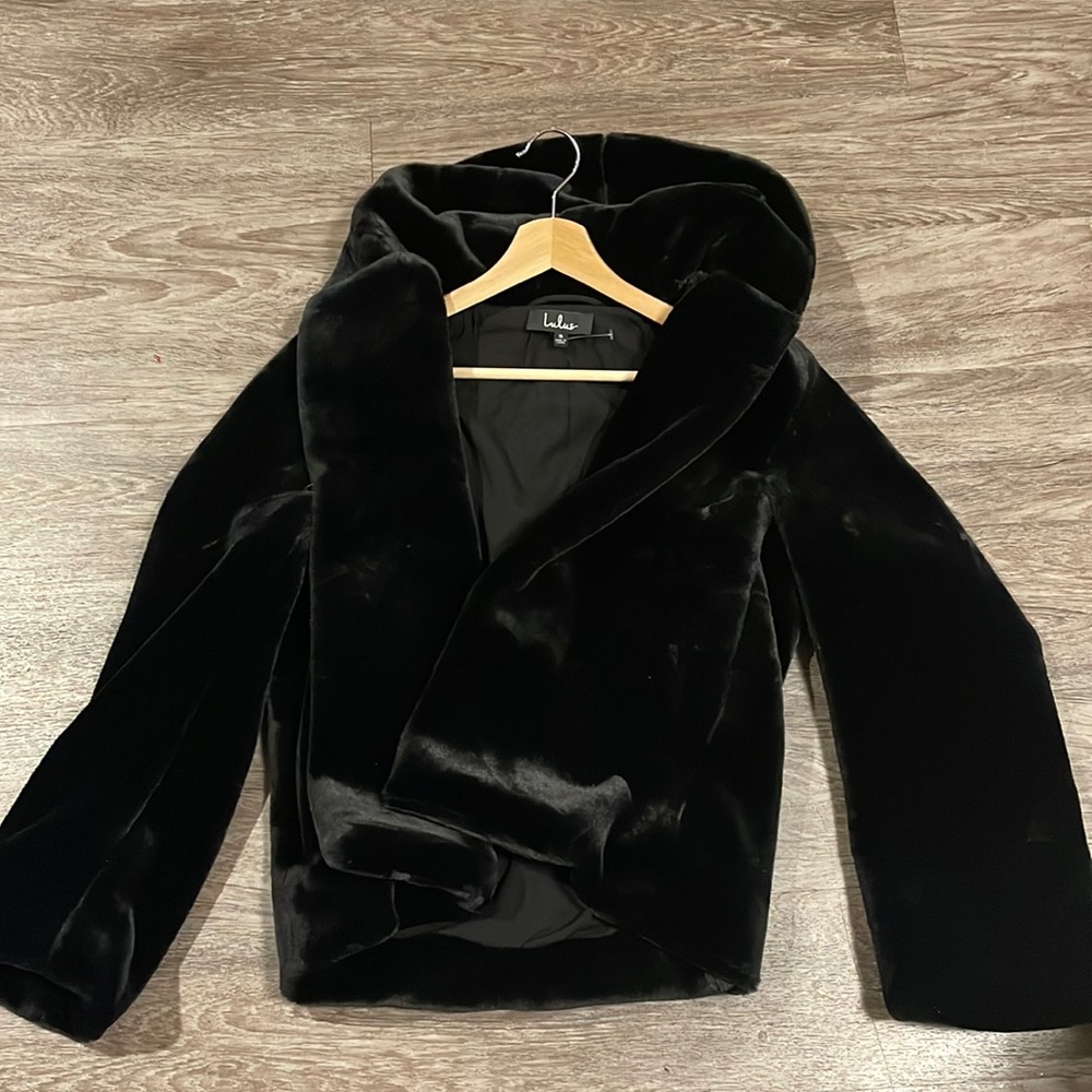 Lulu faux fur black jacket with hood